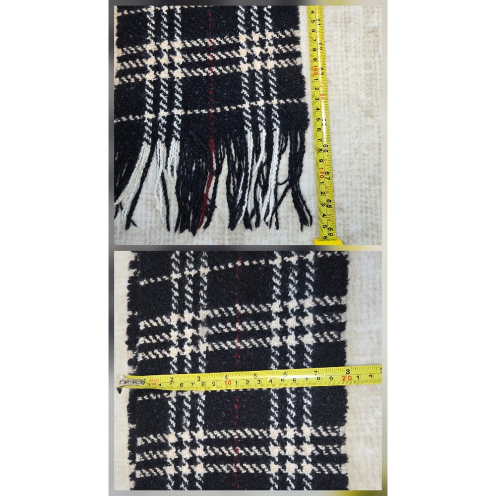 Burberry London Merino Wool Angora Plaid Scarf Black Cream Red Made in Scotland - Picture 6 of 6